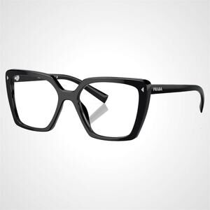 New PRADA Eyeglasses Black Square Silver Logo 53mm w/ Case